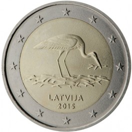 2 euro Lettonie 2015 commémorative cigogne